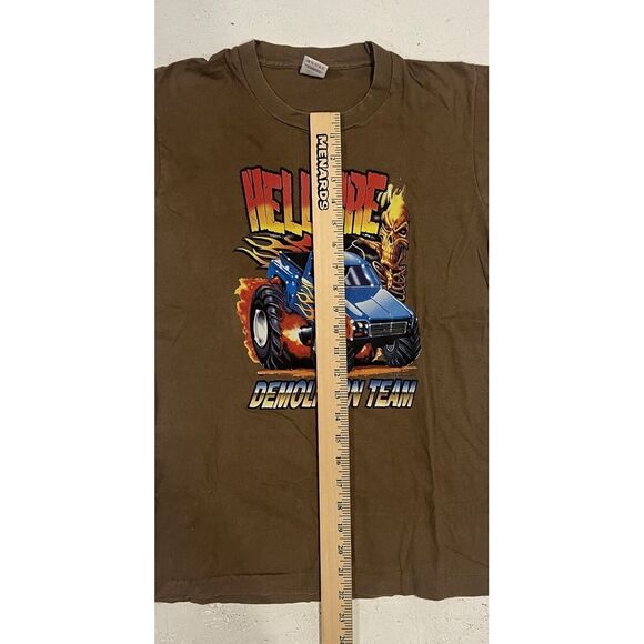 Vintage Hellfire Demolition Team Monster Truck Shirt Mens Small Brown Comfort - Picture 10 of 11